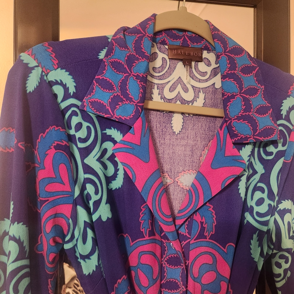 Hale Bob Blue and Pink Long Sleeve Dress - Picture 2 of 7